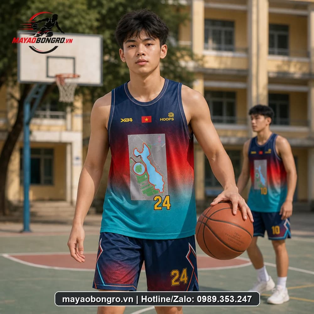 Mẫu bóng rổ An Biên Team Xanh cho học sinh trung học phổ thông, người lớn.