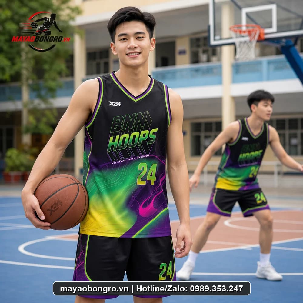 Mẫu bóng rổ Đen Neon Mạnh cho học sinh trung học phổ thông, người lớn.