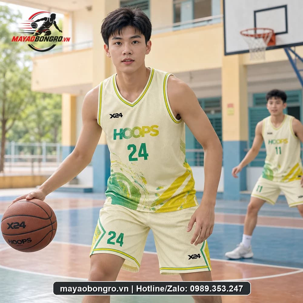 Mẫu bóng rổ Màu Kem cho học sinh trung học phổ thông, người lớn.