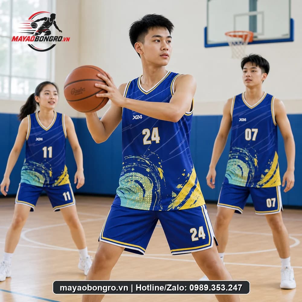 Mẫu bóng rổ Xanh Bích Đậm cho học sinh trung học phổ thông, người lớn.