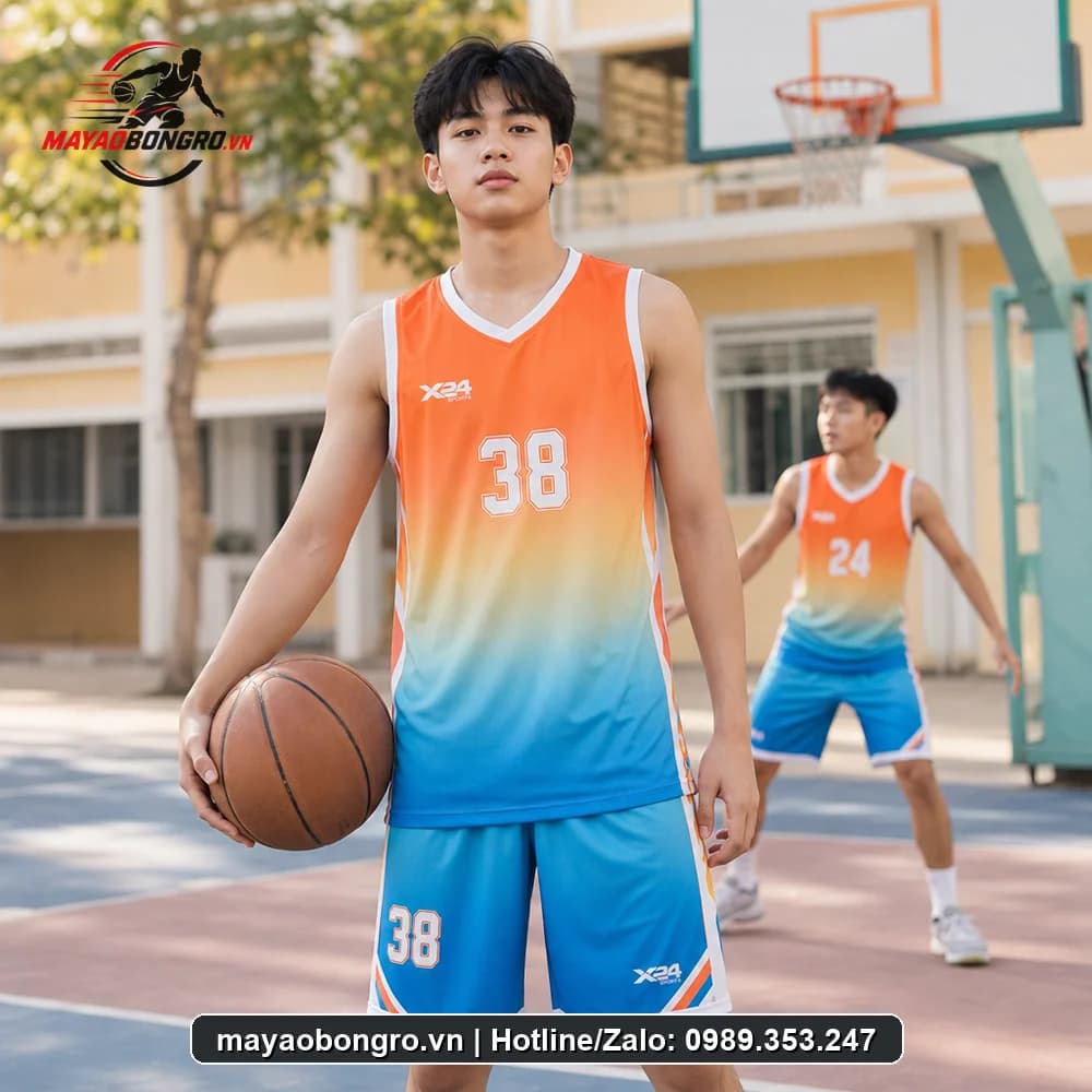Mẫu bóng rổ cam xanh gradient cho học sinh.