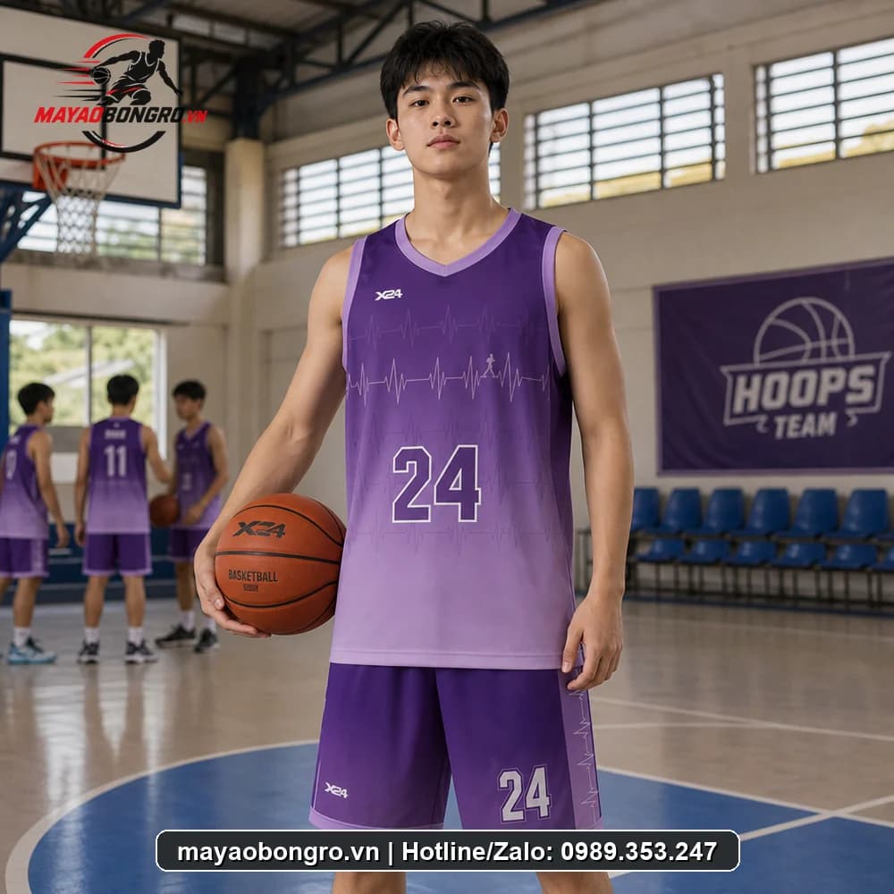 Mẫu bóng rổ Sports Tím Gradient cho học sinh trung học phổ thông, người lớn.
