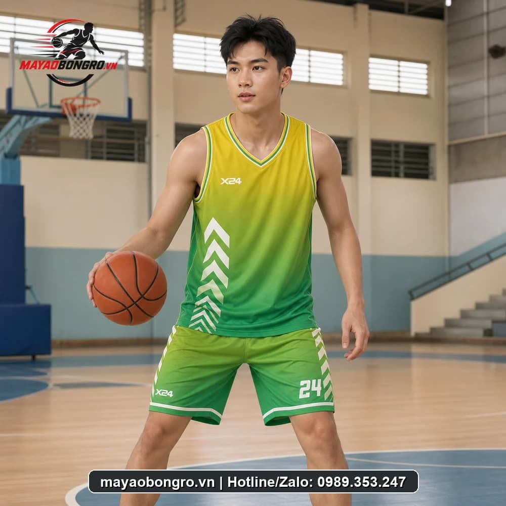 Mẫu bóng rổ Xanh Chuối Đột cho học sinh trung học phổ thông, người lớn.