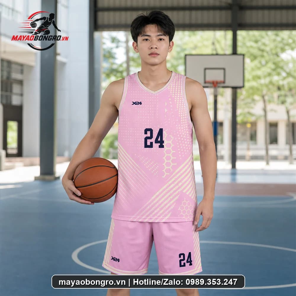 Mẫu bóng rổ Hồng Sáng Họa cho học sinh trung học phổ thông, người lớn.