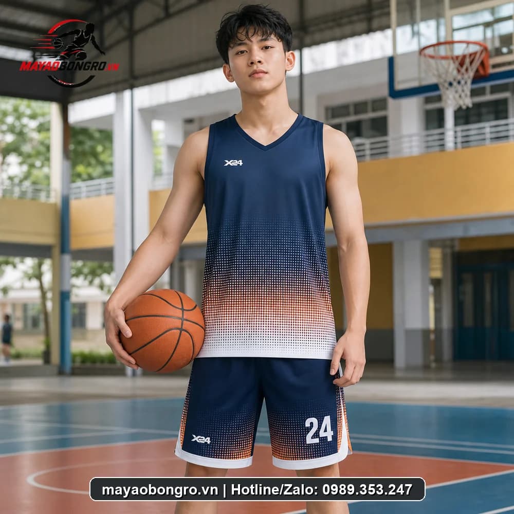 Mẫu bóng rổ Tím Than cho học sinh trung học phổ thông, người lớn.