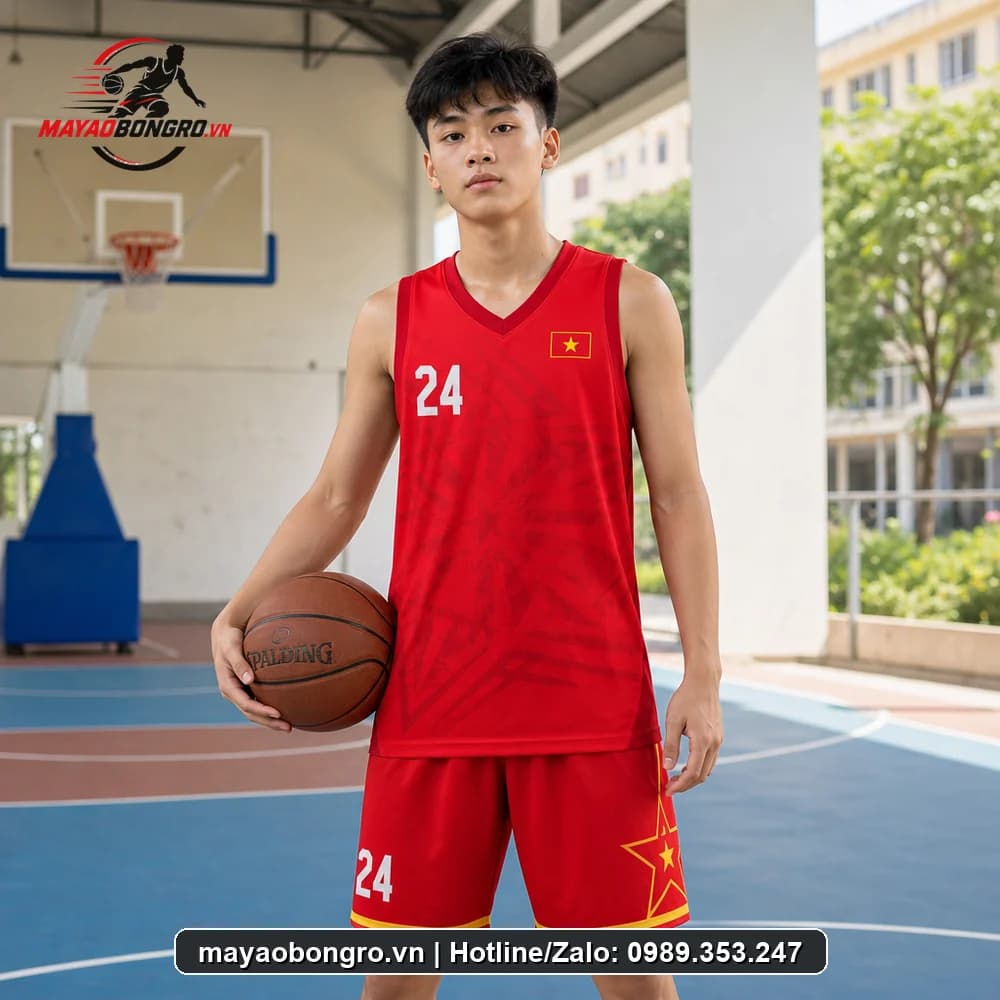 Mẫu bóng rổ đỏ Việt mừng cho học sinh trung học phổ thông, người lớn.