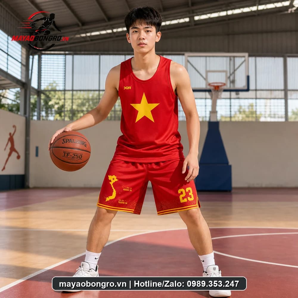 Mẫu bóng rổ đỏ tự hào cho học sinh trung học phổ thông, người lớn.