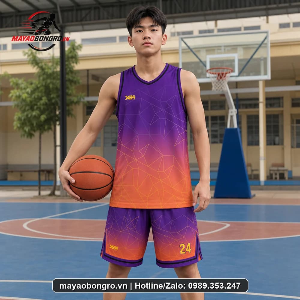 Mẫu bóng rổ Tím Hồng Cam cho học sinh trung học phổ thông, người lớn.