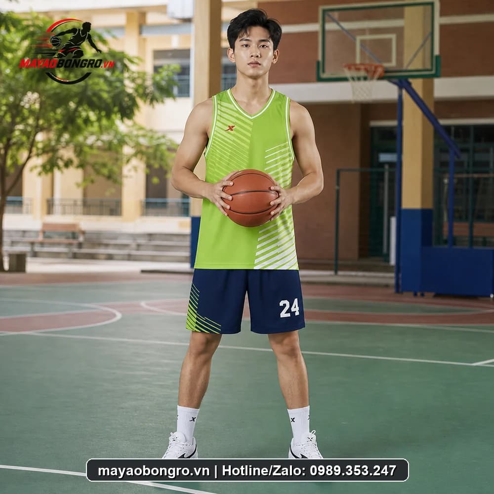 Mẫu bóng rổ xanh chuối cho học sinh trung học phổ thông, người lớn.