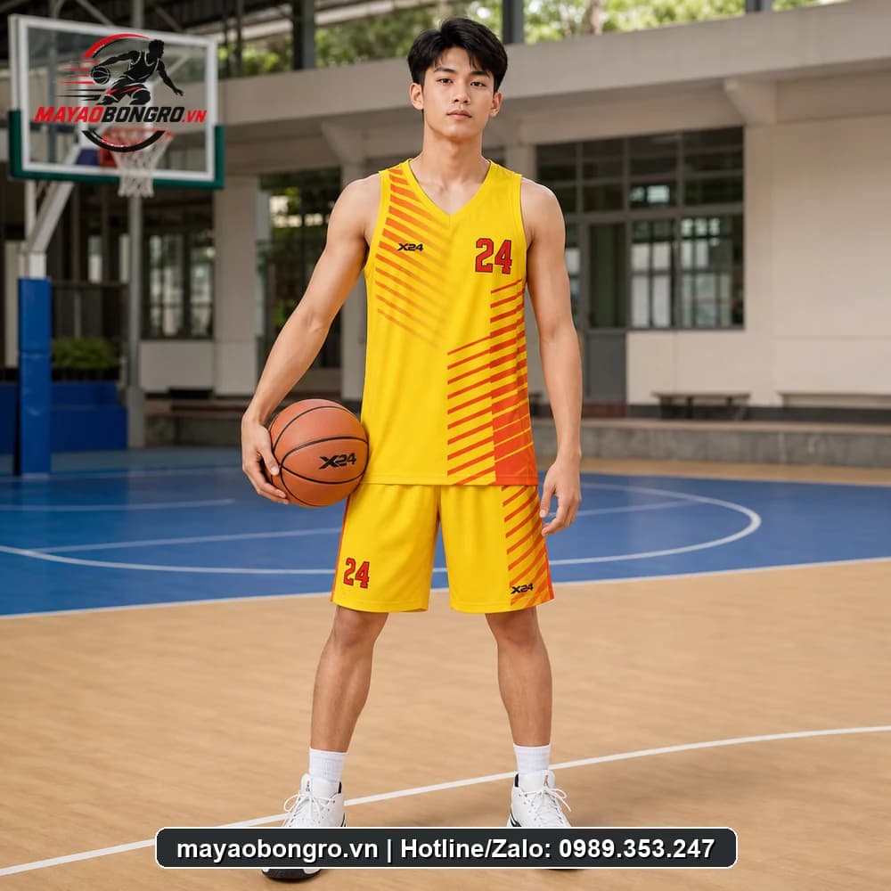 Mẫu bóng rổ Vàng Tươi Thoáng cho học sinh trung học phổ thông, người lớn.