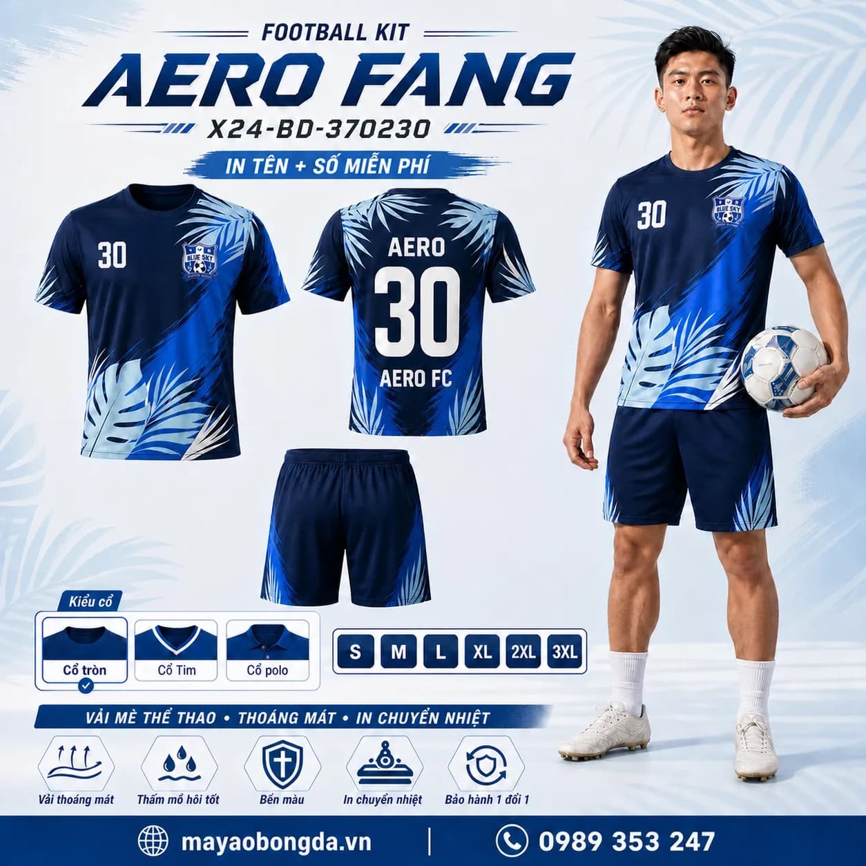 Áo bóng đá Aero Fang xanh navy đặt may cho đội bóng – Mã X24-BD-370230