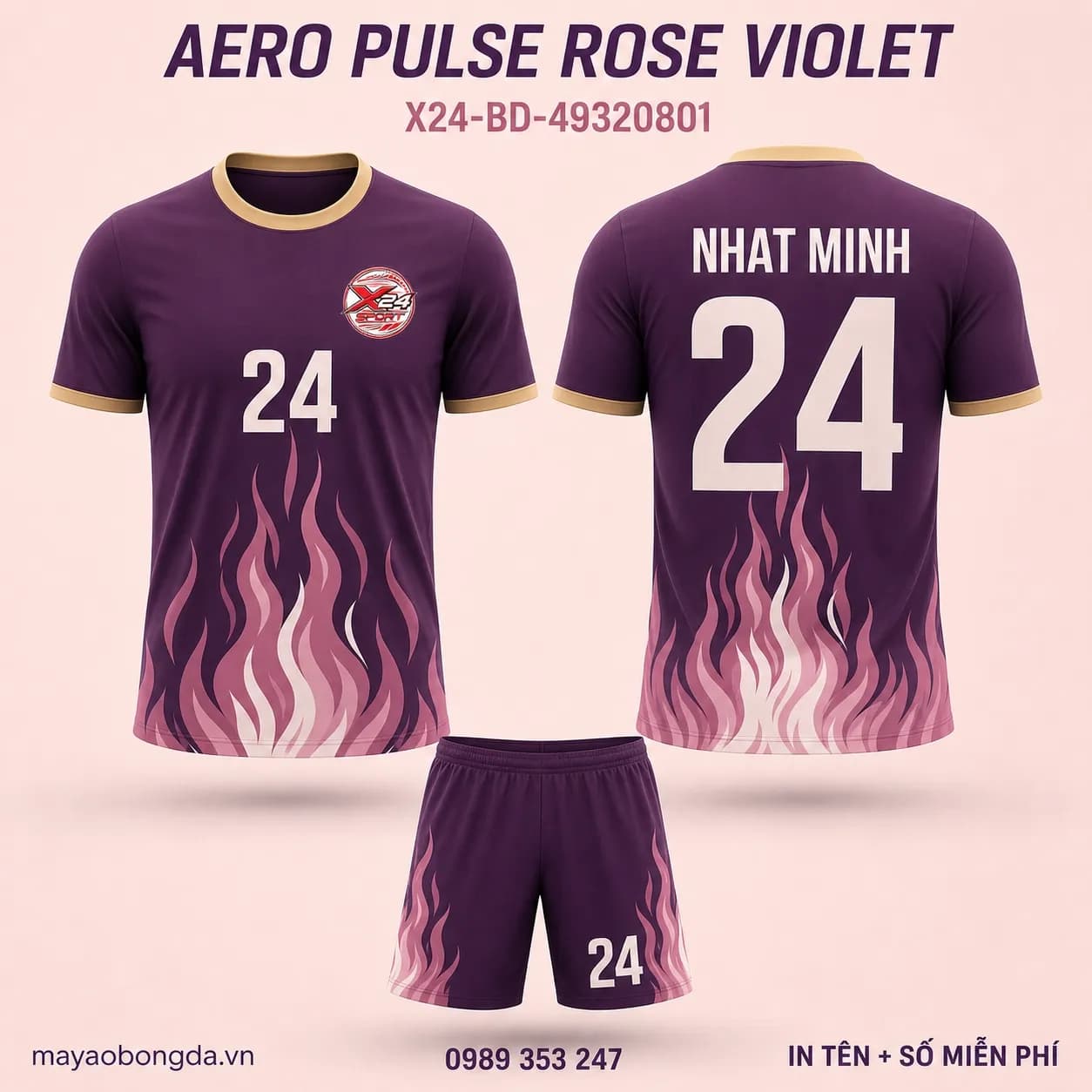 Áo bóng đá Aero Pulse Rose Violet phối tím mận hồng trầm đặt may cho đội – Mã X24-BD-49320801