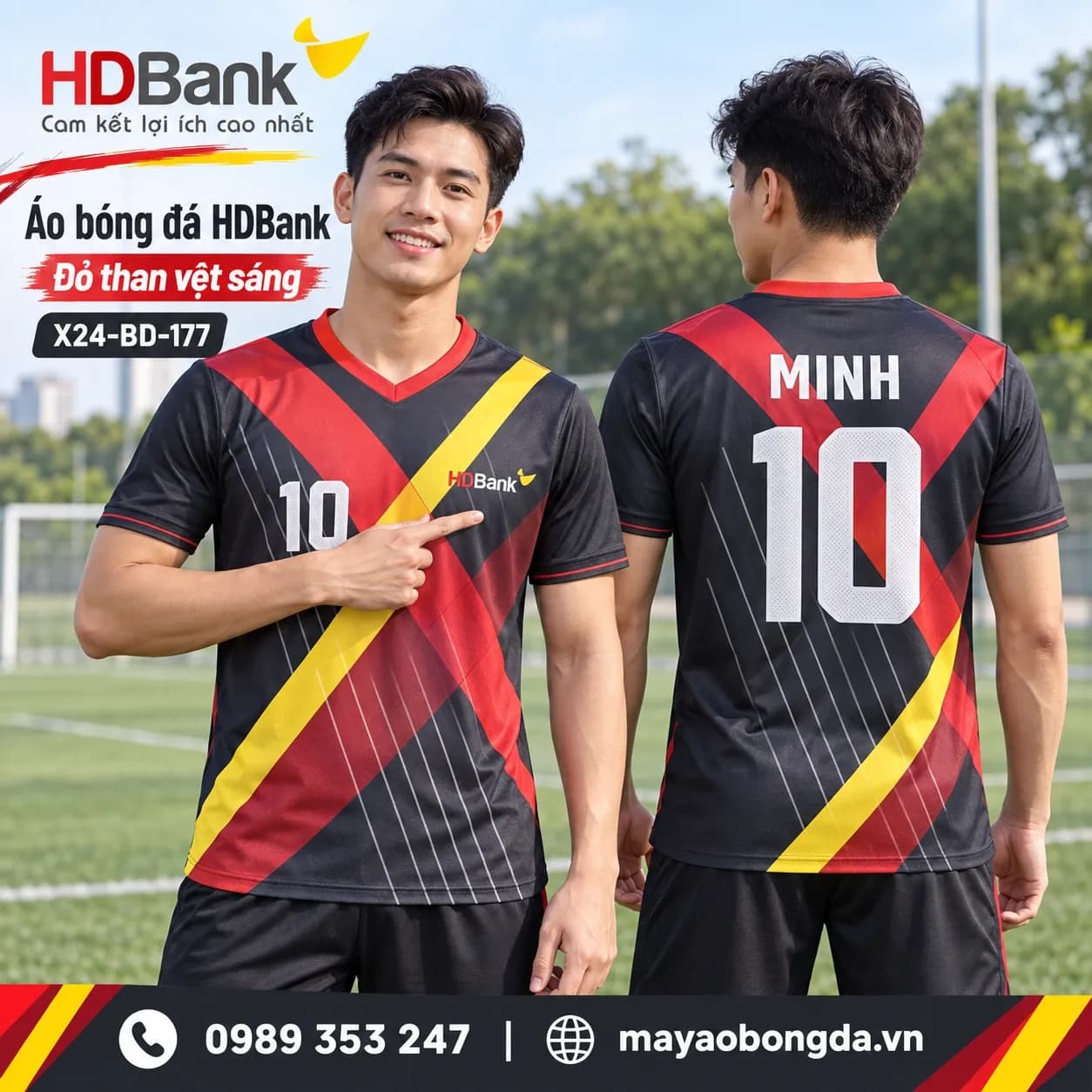 Áo bóng đá X24Sport HDBank đỏ than vệt sáng
