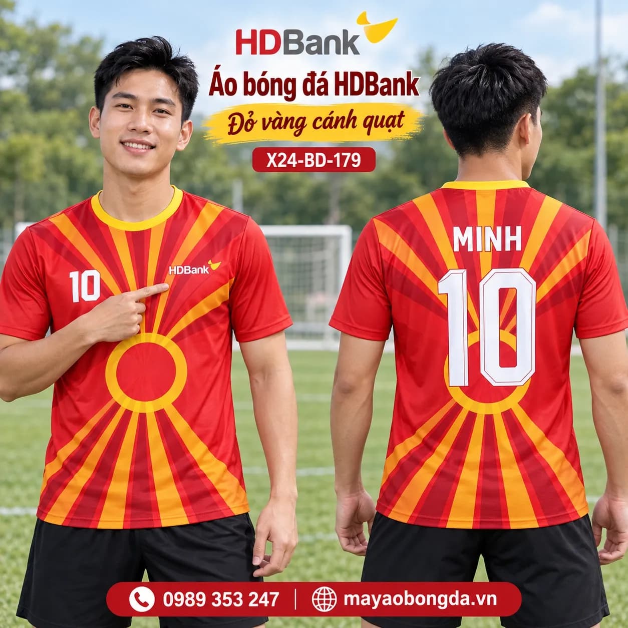 Áo bóng đá X24Sport HDBank đỏ vàng cánh quạt