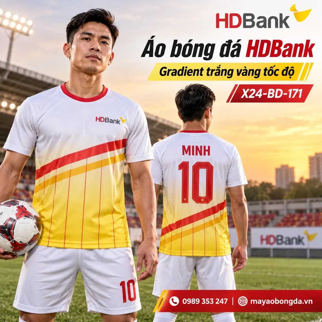 Áo bóng đá X24Sport HDBank gradient trắng vàng tốc độ