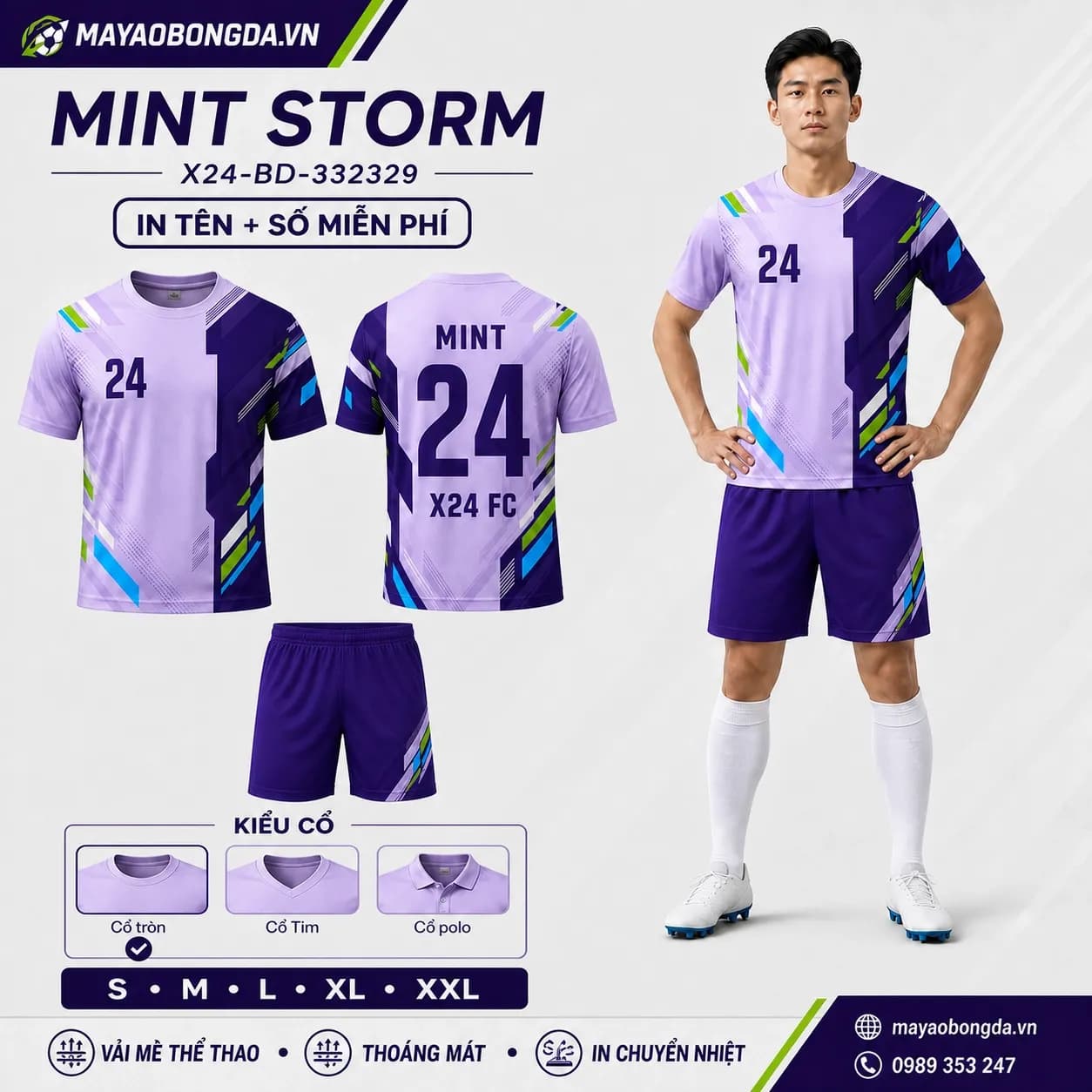 Áo bóng đá Mint Storm tím lavender đặt may cho đội – Mã X24-BD-332329