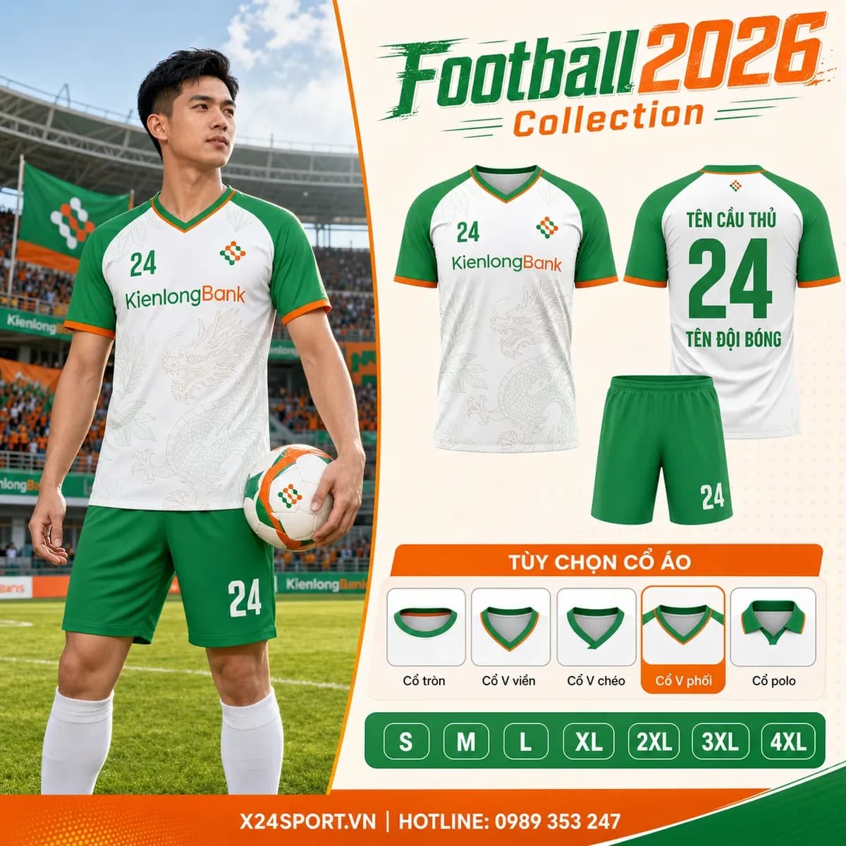 Áo bóng đá ngân hàng KienlongBank 2026 – Mã X24-MABD-KLB-001