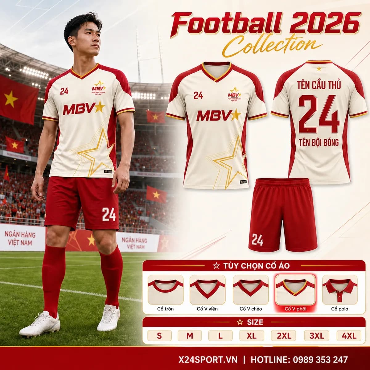 Áo bóng đá ngân hàng MBV - Ngân hàng Việt Nam Hiện Đại 2026 – Mã X24-MABD-MBV-001