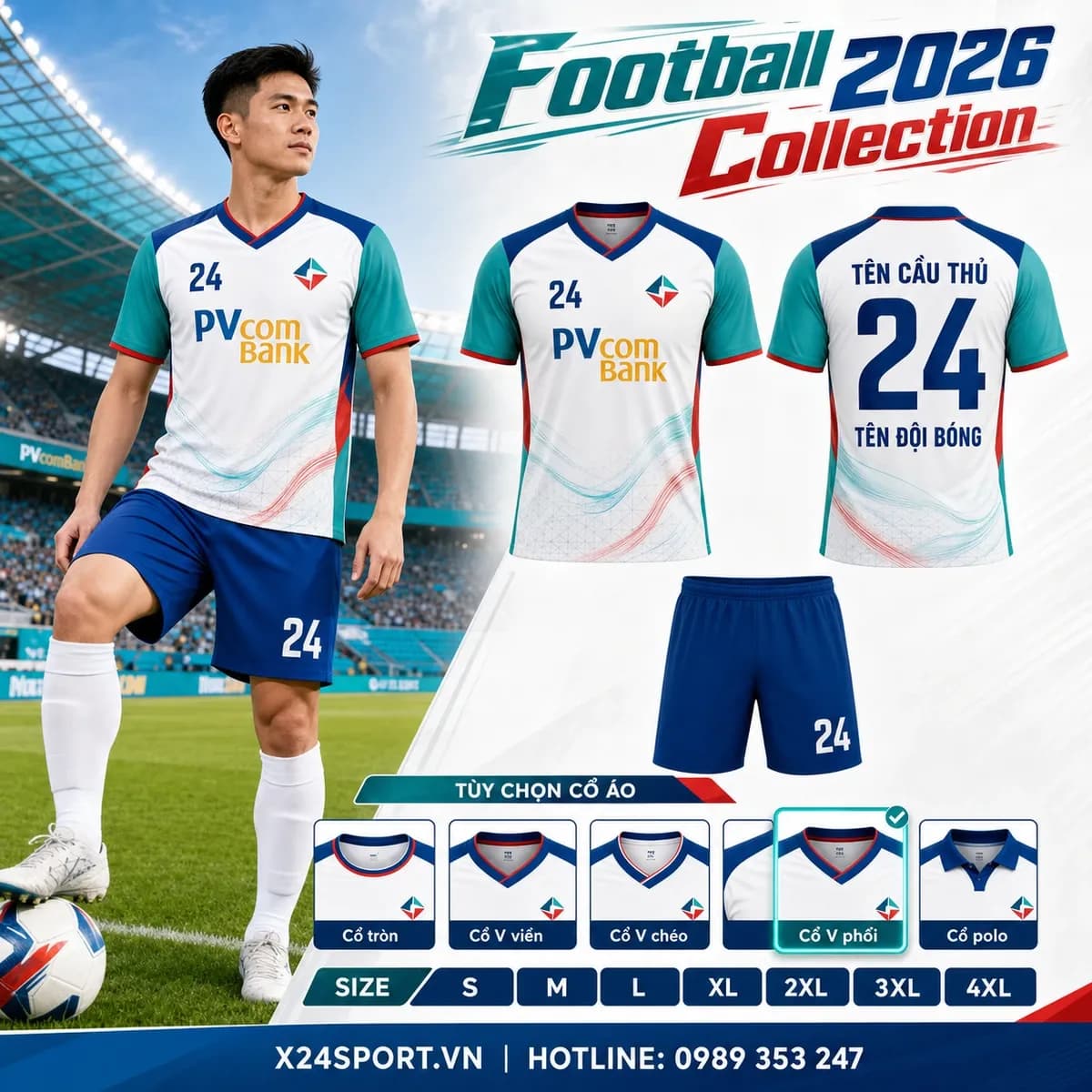 Áo bóng đá ngân hàng PVcomBank 2026 – Mã X24-MABD-PVCB-001