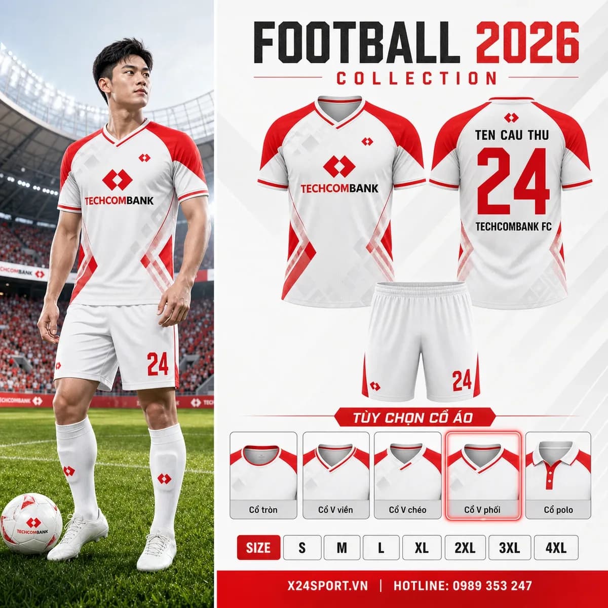 Áo bóng đá ngân hàng Techcombank 2026 – Mã X24-MABD-TCB-001