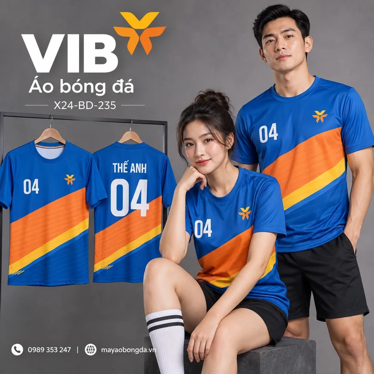 Áo bóng đá X24Sport ngân hàng VIB phối xanh cam vàng X24-BD-235