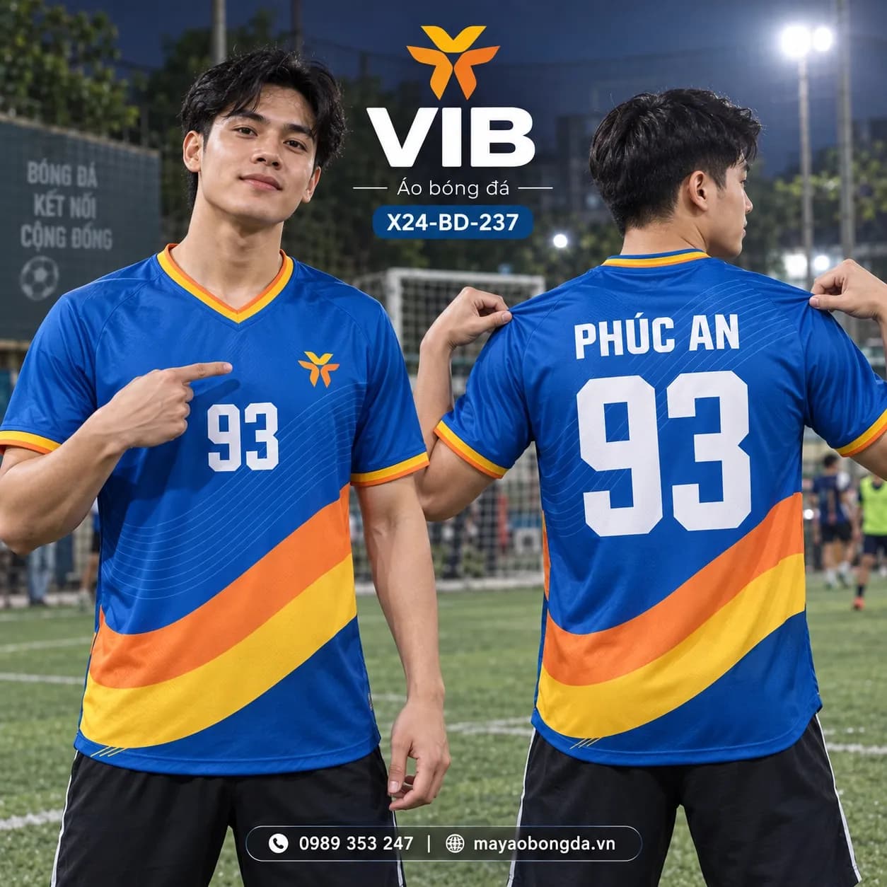 Áo bóng đá X24Sport ngân hàng VIB phối xanh cam vàng X24-BD-237