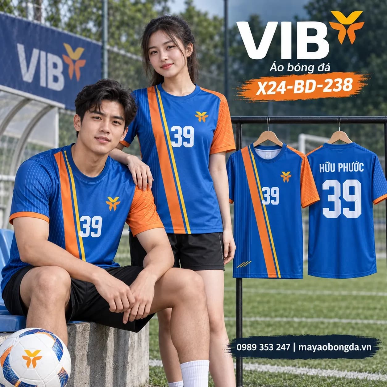 Áo bóng đá X24Sport ngân hàng VIB phối xanh cam vàng X24-BD-238