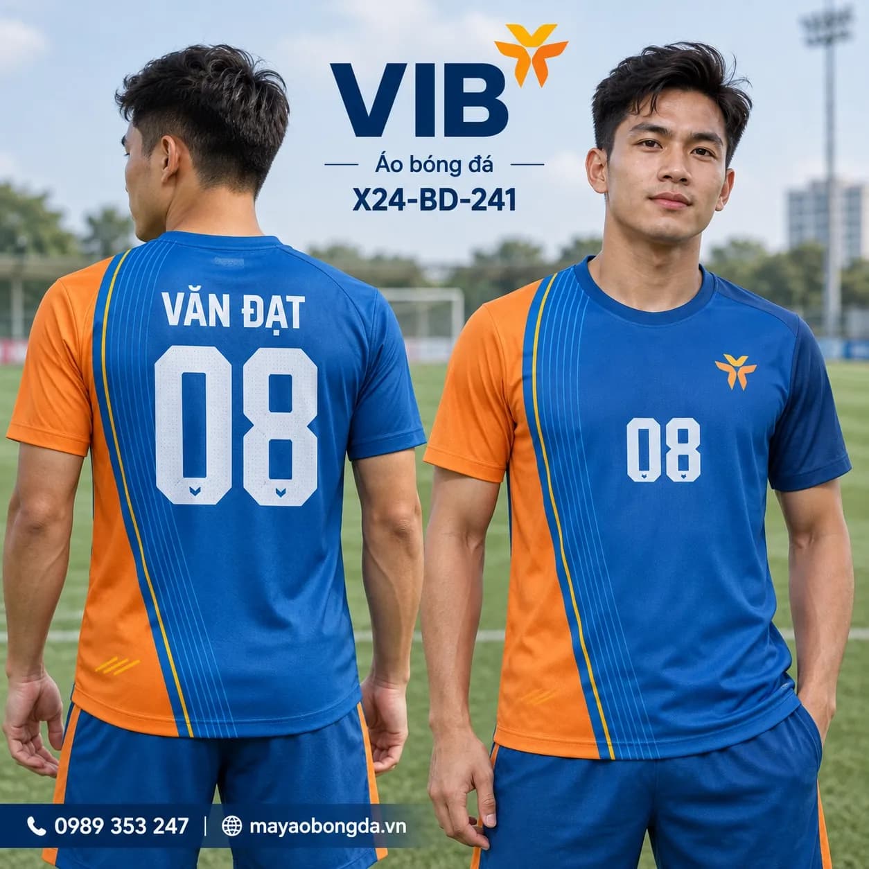 Áo bóng đá X24Sport ngân hàng VIB phối xanh cam vàng X24-BD-241