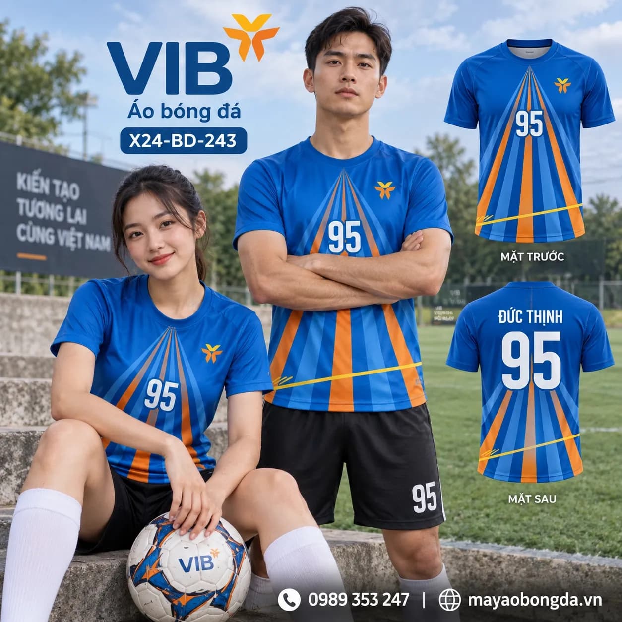 Áo bóng đá X24Sport ngân hàng VIB phối xanh cam vàng X24-BD-243