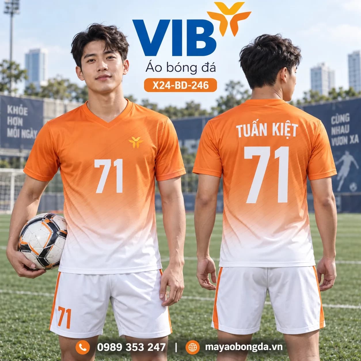 Áo bóng đá X24Sport ngân hàng VIB phối cam trắng X24-BD-246