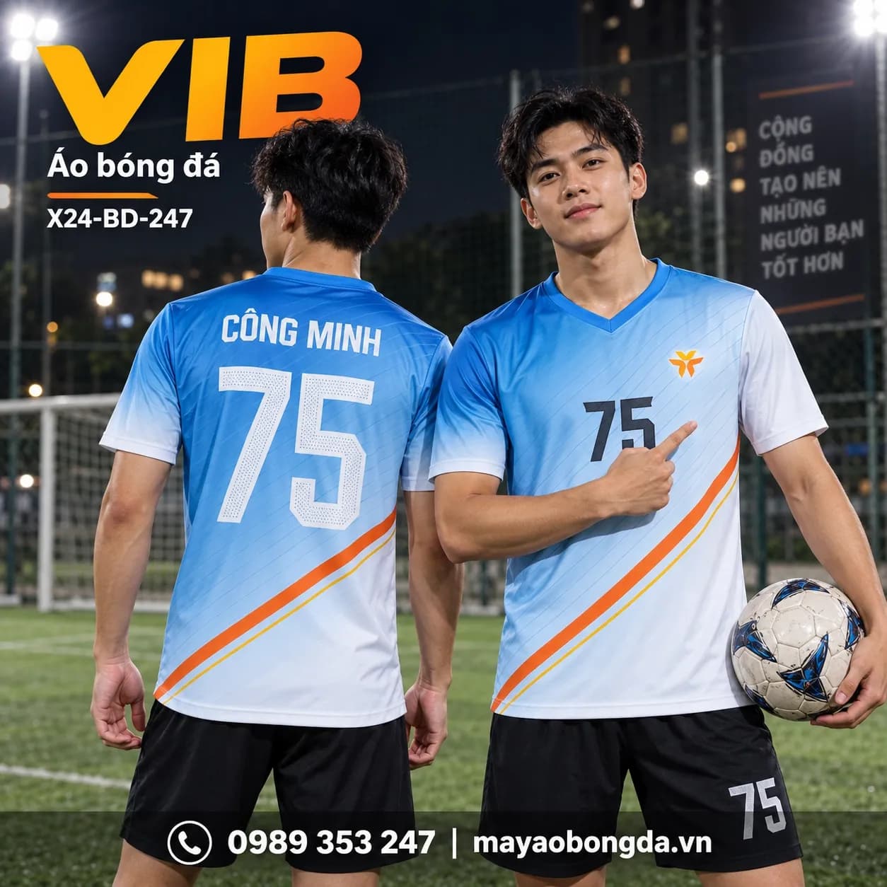 Áo bóng đá X24Sport ngân hàng VIB phối xanh trắng cam vàng X24-BD-247