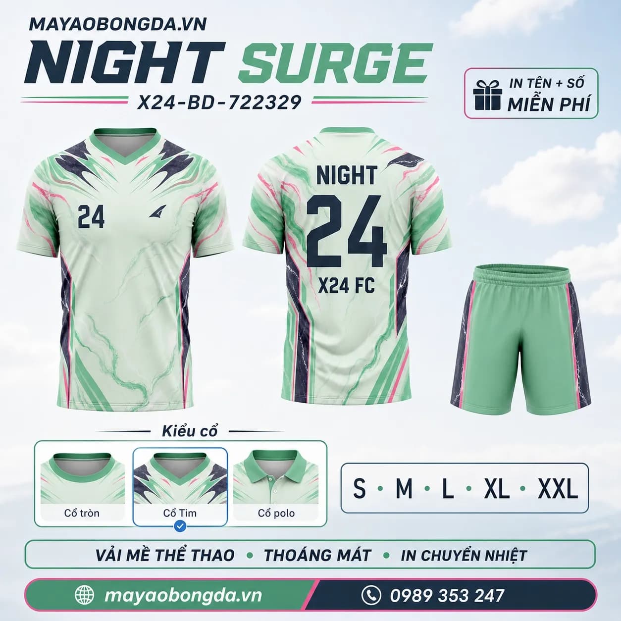 Áo bóng đá Night Surge xanh mint hồng đặt may cho đội – Mã X24-BD-722329