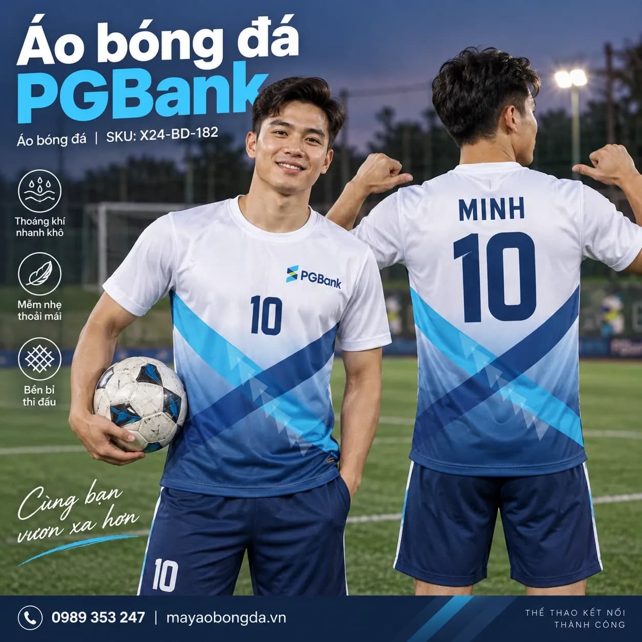 Áo bóng đá X24Sport PGBank gradient trắng xanh hội tụ
