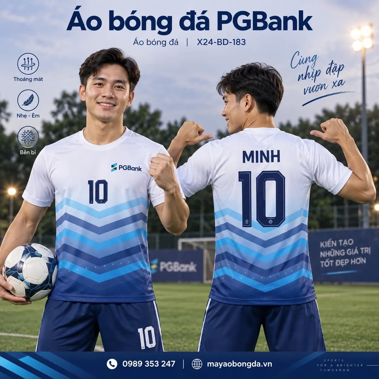 Áo bóng đá X24Sport PGBank gradient trắng xanh nhịp sóng
