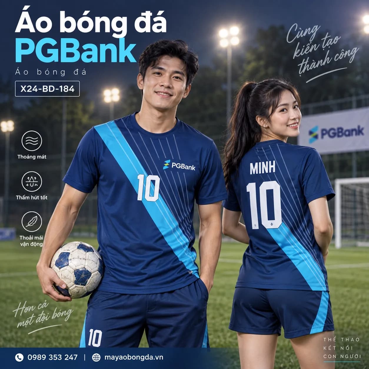 Áo bóng đá X24Sport PGBank xanh biển đường chéo