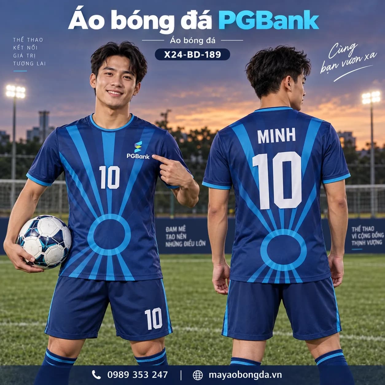 Áo bóng đá X24Sport PGBank xanh đậm cánh quạt