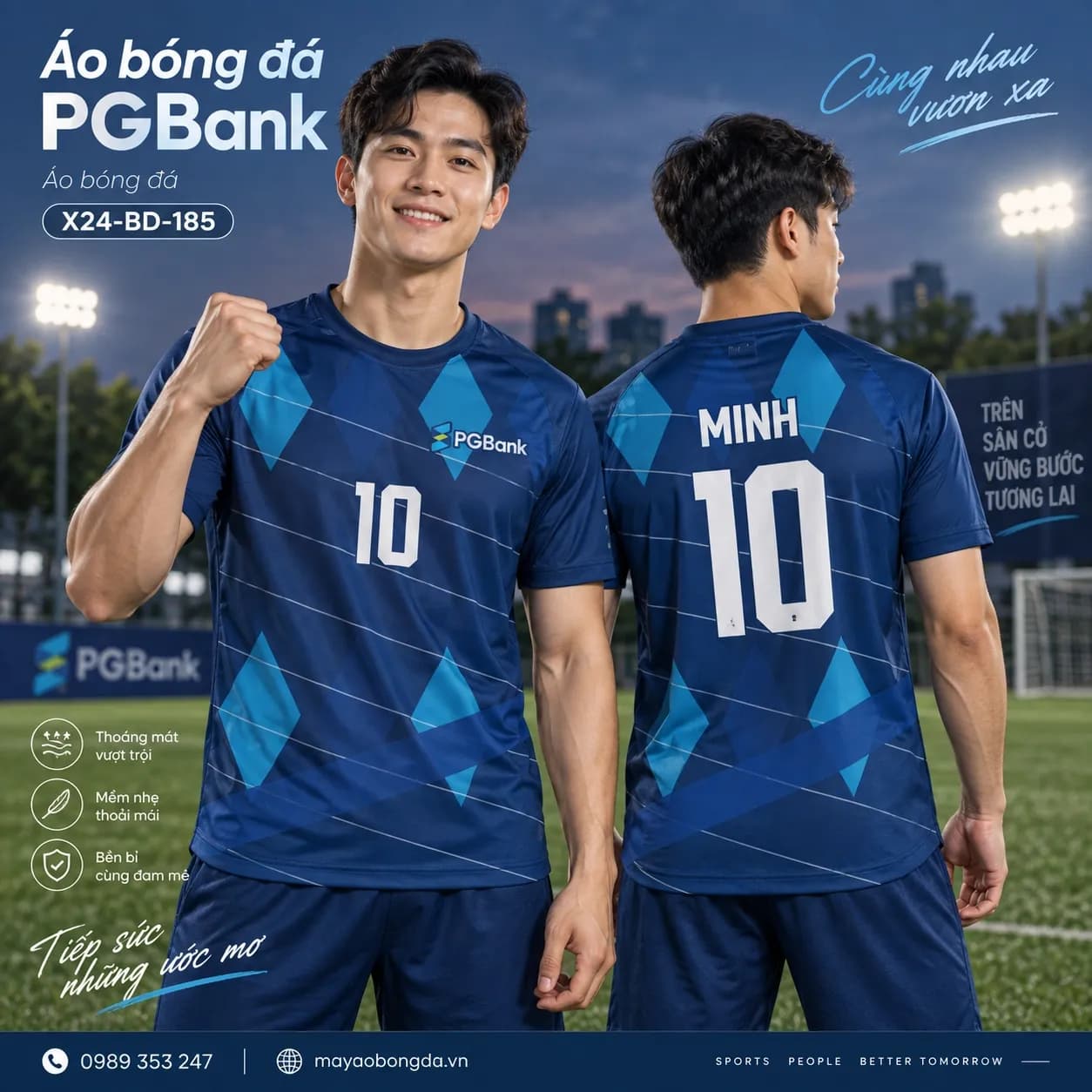 Áo bóng đá X24Sport PGBank xanh đậm khối kim cương