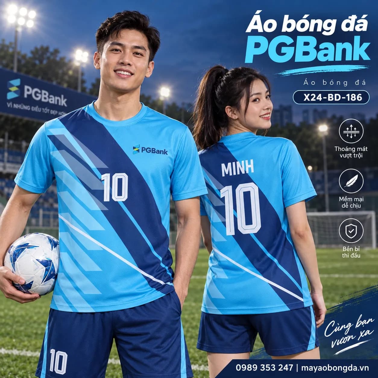 Áo bóng đá X24Sport PGBank xanh trời nhịp tốc độ