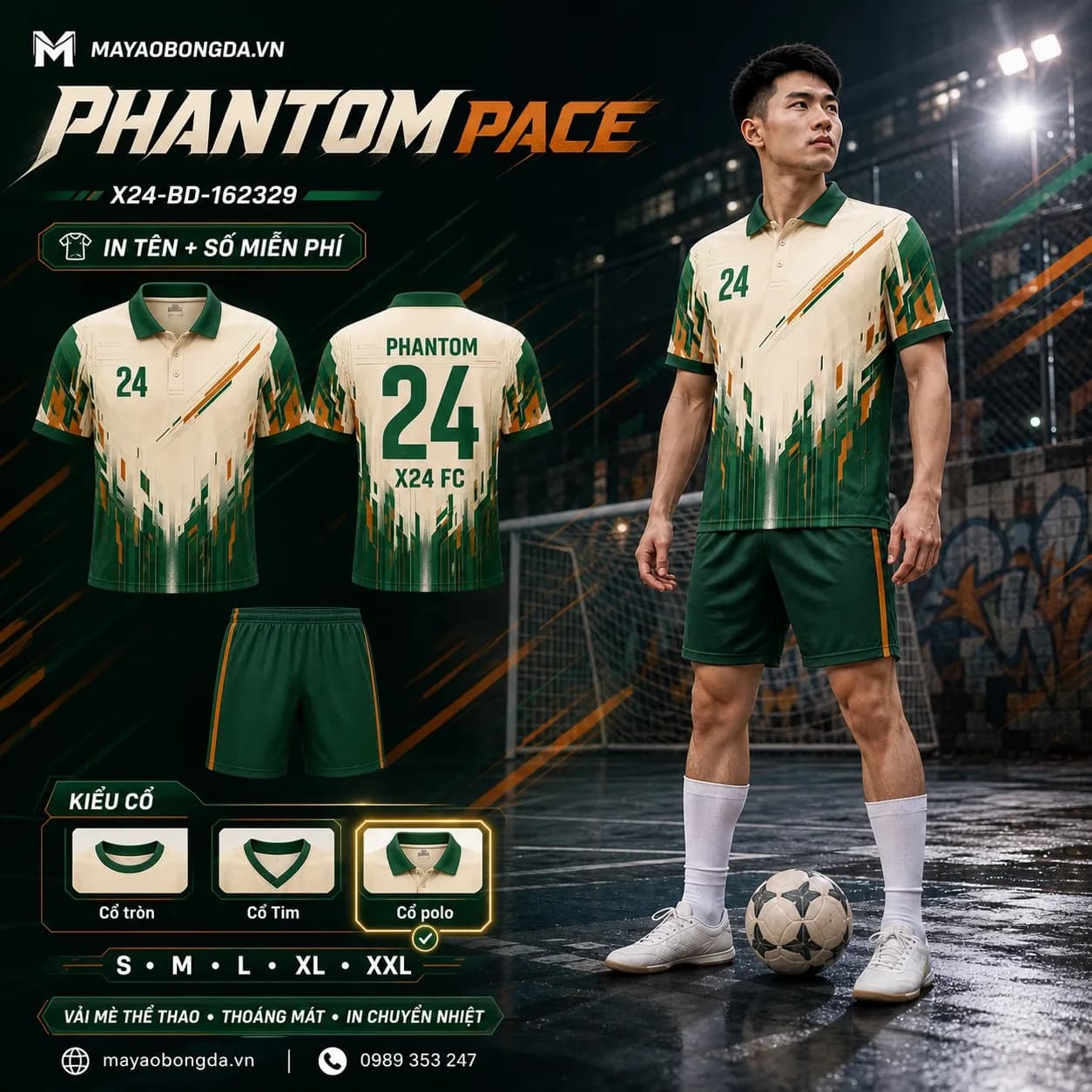 Áo bóng đá Phantom Pace xanh rêu đồng đặt may cho đội – Mã X24-BD-162329