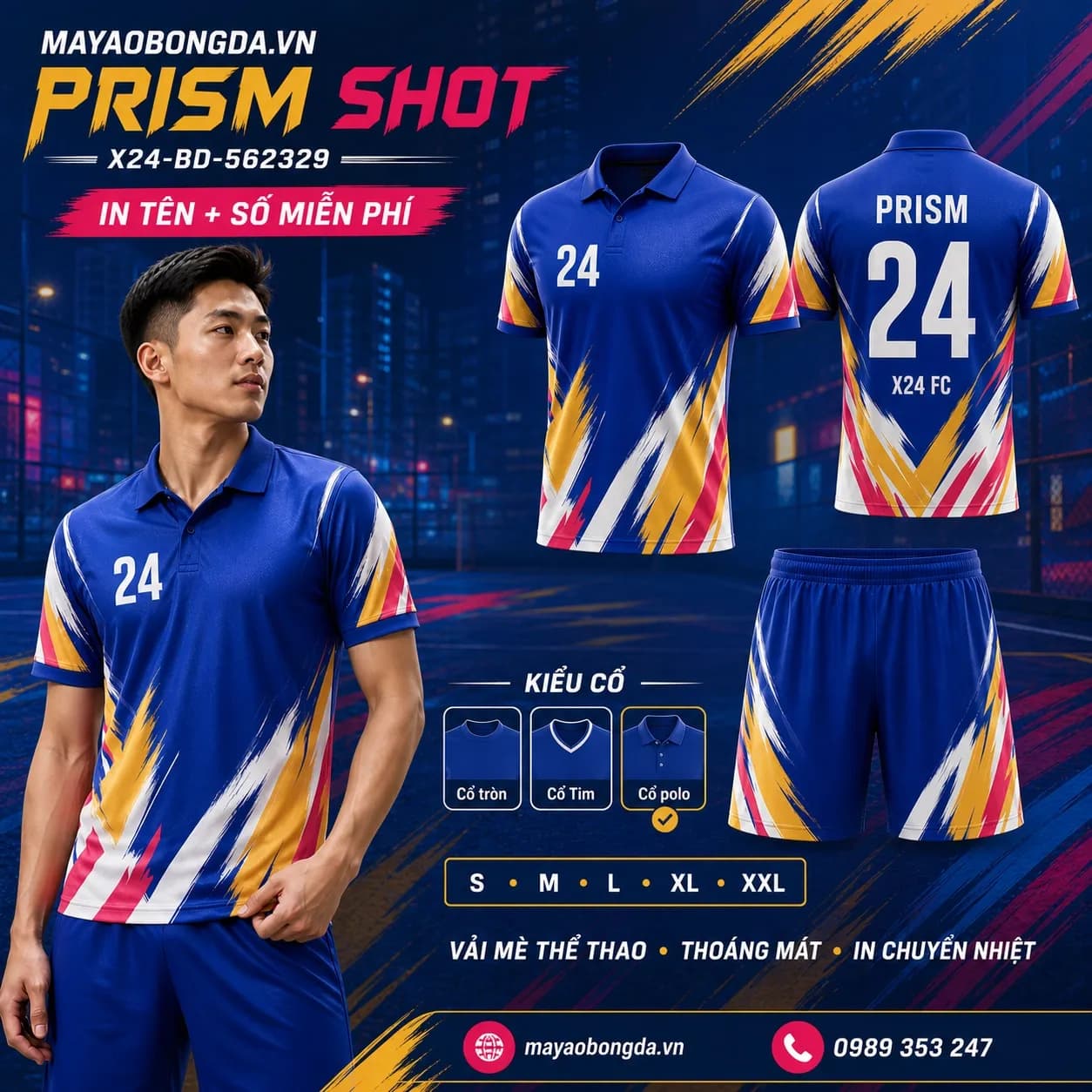 Áo bóng đá Prism Shot xanh vàng đặt may cho đội – Mã X24-BD-562329