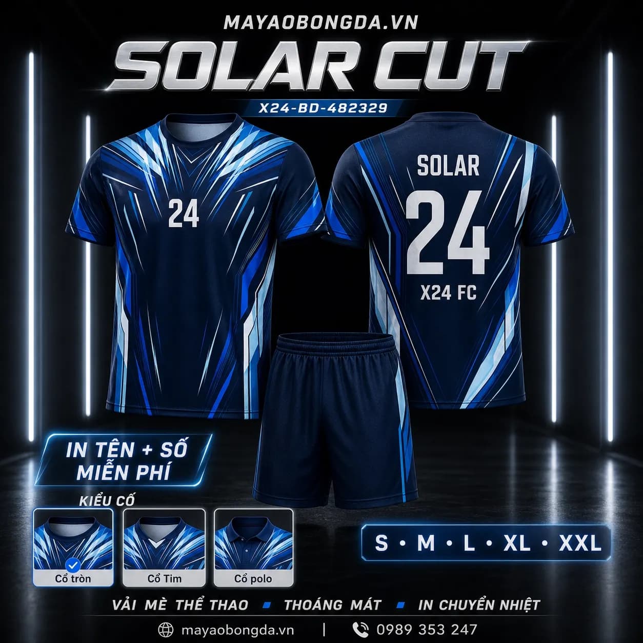 Áo bóng đá Solar Cut xanh navy đặt may cho đội – Mã X24-BD-482329