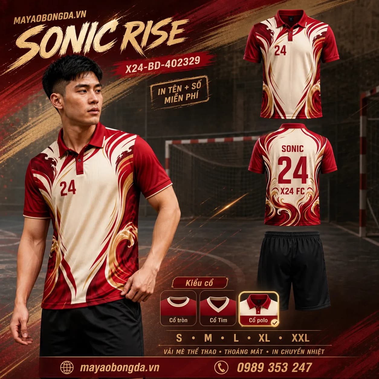 Áo bóng đá Sonic Rise đỏ kem đặt may cho đội – Mã X24-BD-402329
