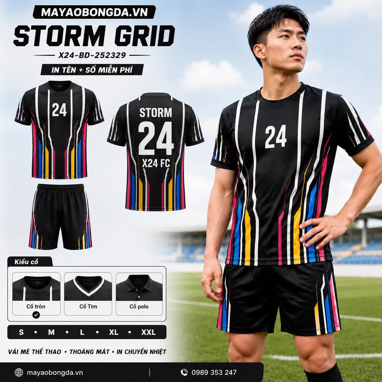 Áo bóng đá Storm Grid đen đa sắc đặt may cho đội – Mã X24-BD-252329