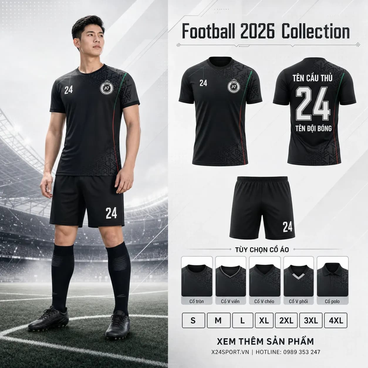 Áo bóng đá thiết kế 2026 mẫu 002 - xanh navy chuyển trắng – Mã X24-MABD-2026-002