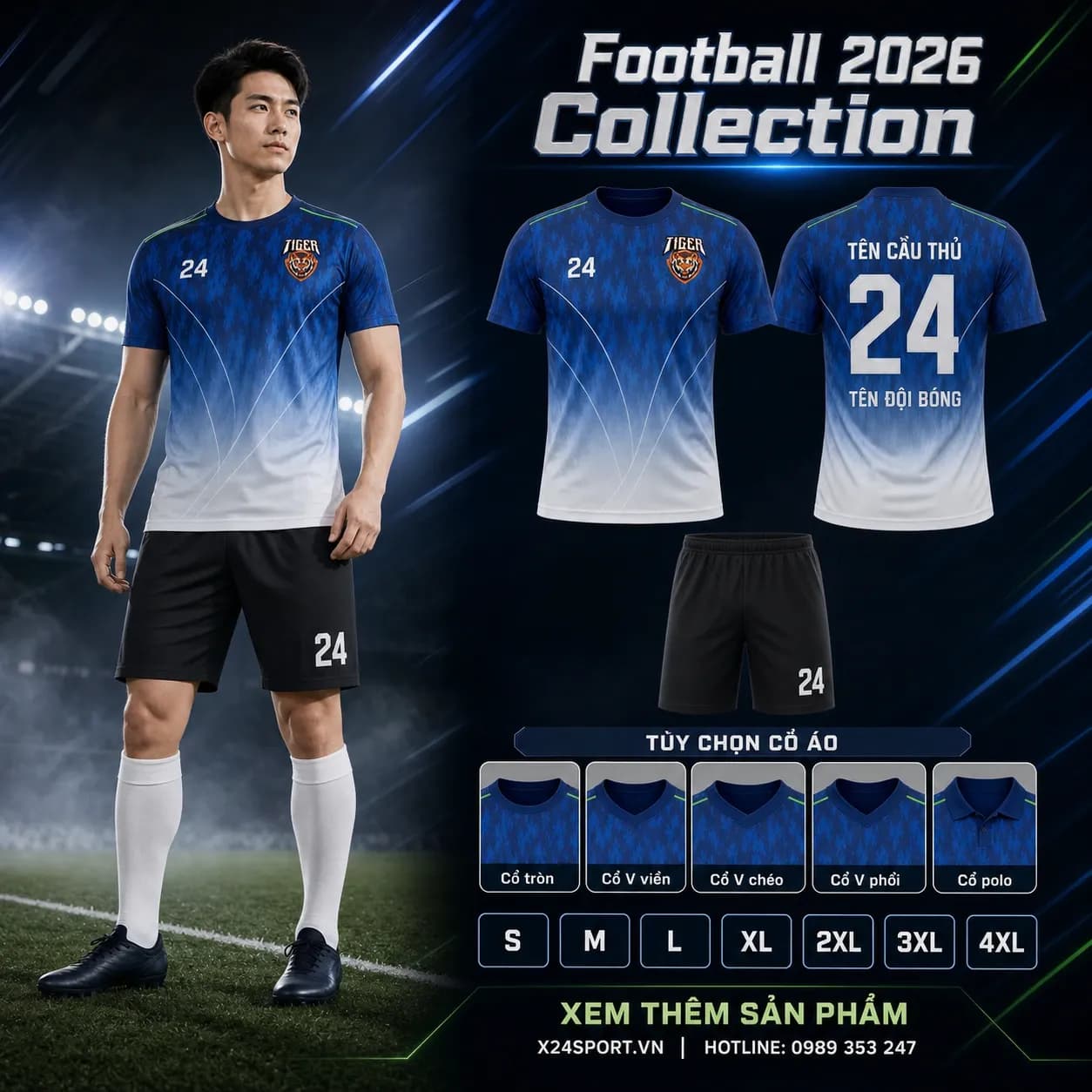 Áo bóng đá thiết kế 2026 mẫu 004 - đen tối giản – Mã X24-MABD-2026-004