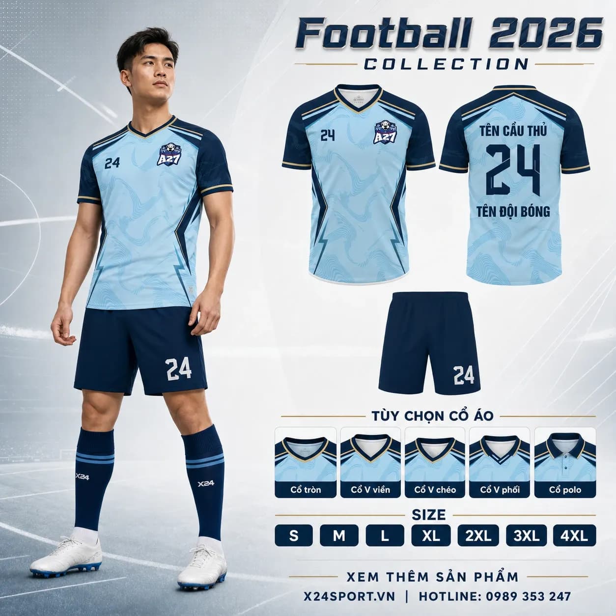 Áo bóng đá thiết kế 2026 mẫu 012 - trắng kem phối đen đỏ – Mã X24-MABD-2026-012
