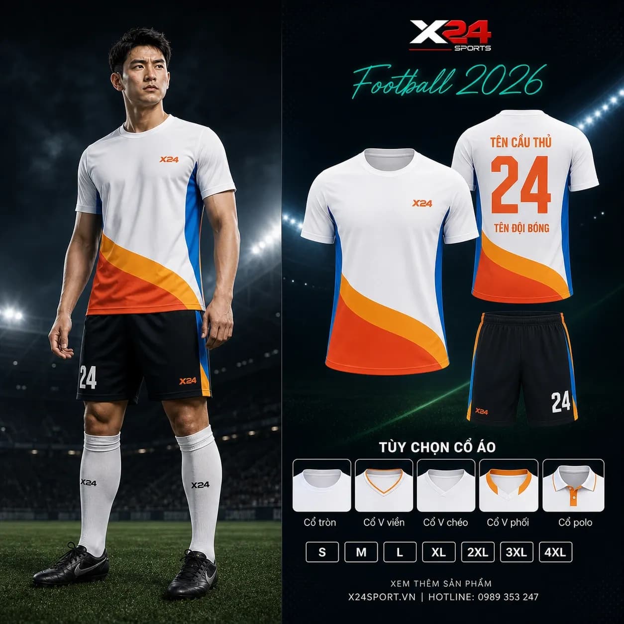 Áo bóng đá thiết kế 2026 mẫu 022 - xanh lá chuyển trắng – Mã X24-MABD-2026-022