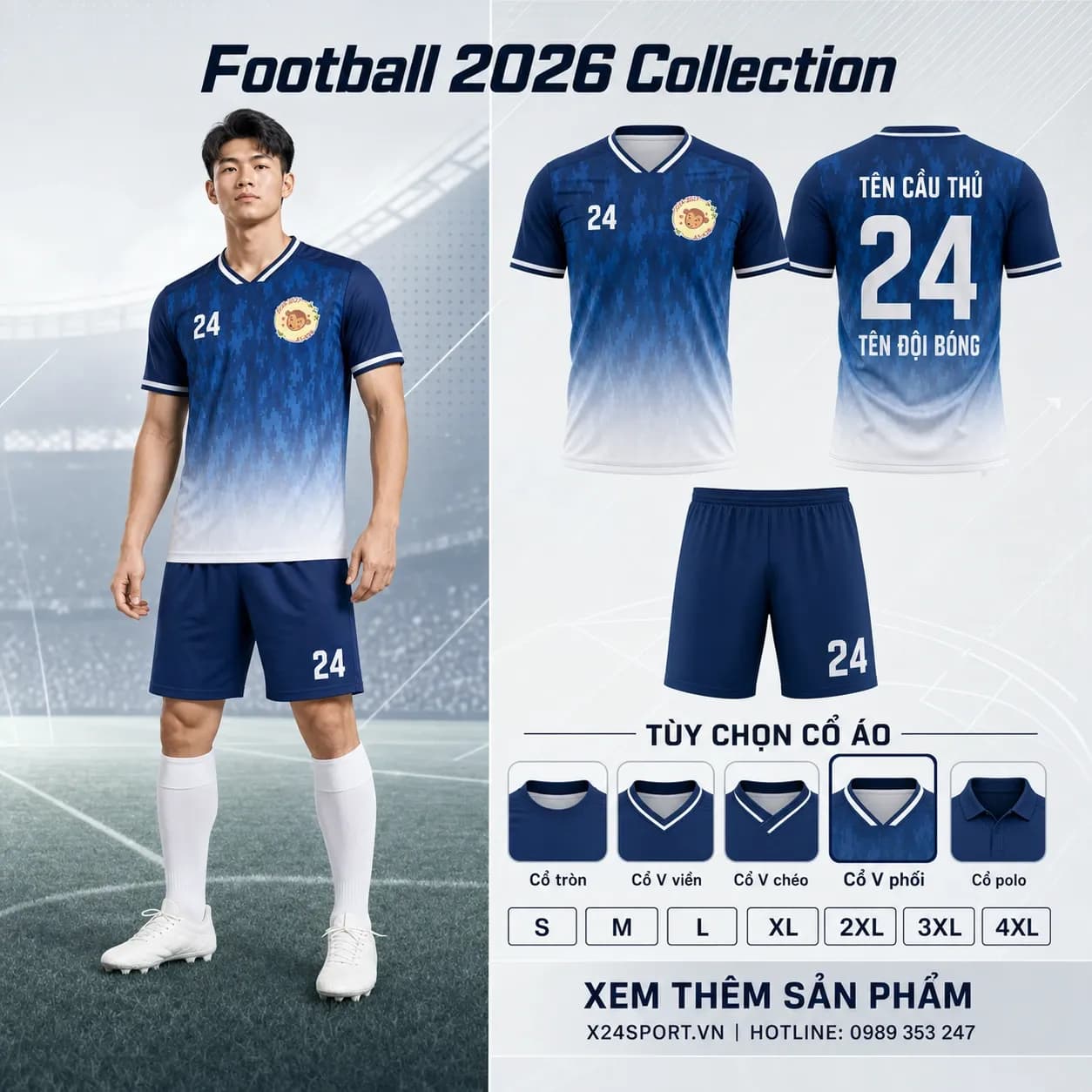 Áo bóng đá thiết kế 2026 mẫu 033 - tím xanh chuyển hồng – Mã X24-MABD-2026-033