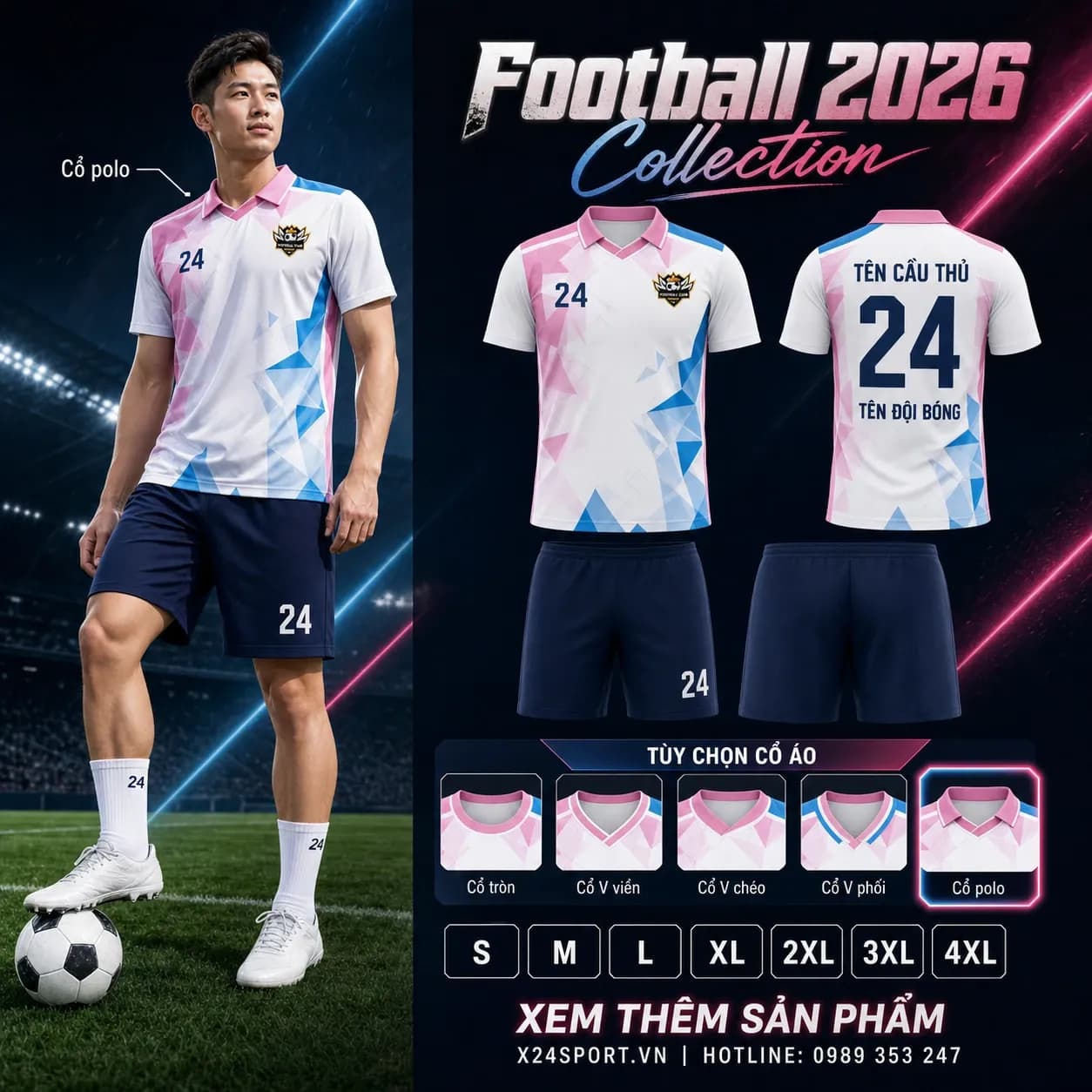 Áo bóng đá thiết kế 2026 mẫu 036 - tím phối đỏ cam – Mã X24-MABD-2026-036