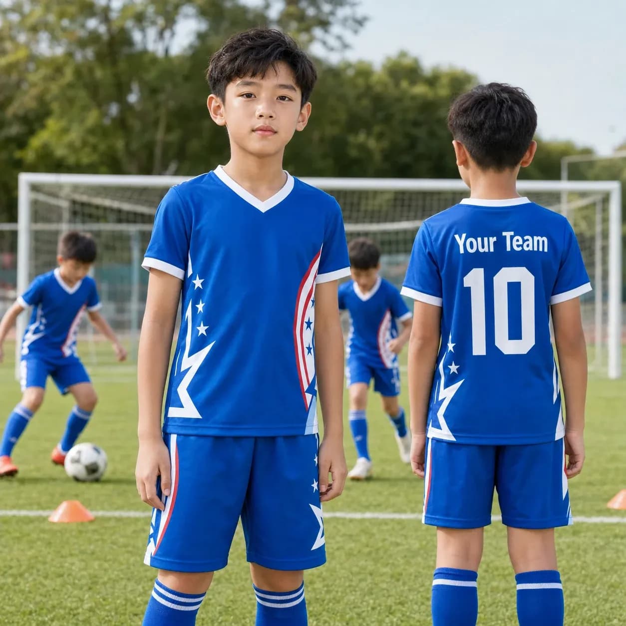 Áo bóng đá trẻ em mẫu thiết kế riêng màu Xanh bích – Mã X24-BD-DBX-KID-003